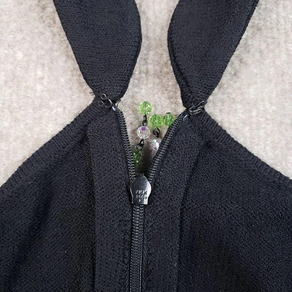 St John Evening Marie Gray‎ Dress Womens Size 2 Black Halter Jewel Beaded Neck